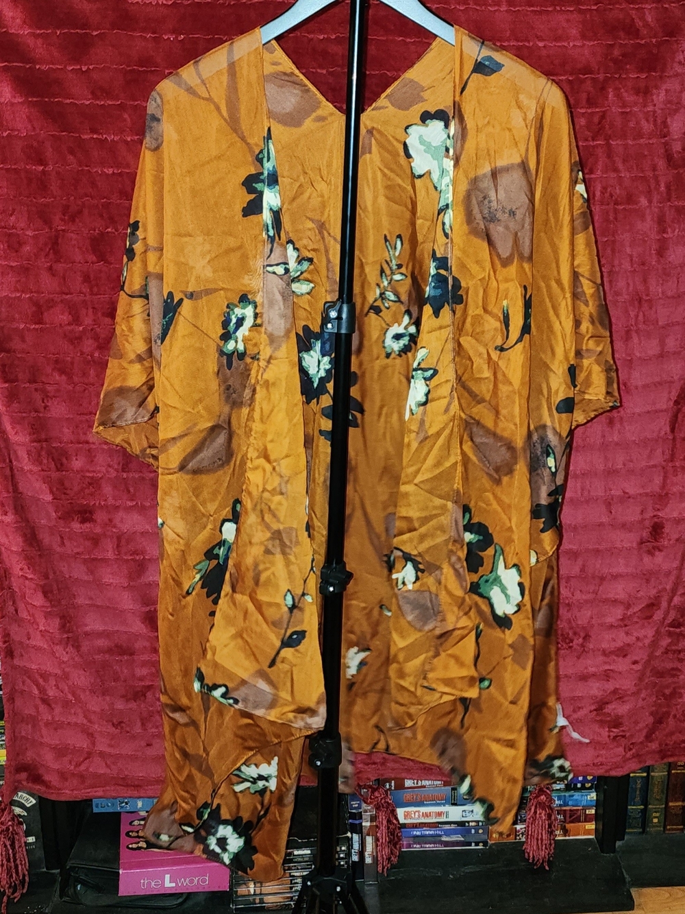 Rust Floral Kimono Robe – Lightweight Open Front Cover-Up